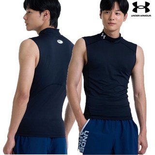 [AK플라자] [언더아머] 남성용 히트기어 컴프레션 슬리브리스 모크 나시 티셔츠 블랙 1361521