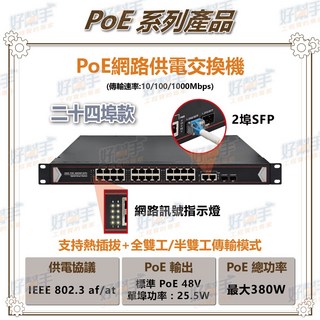 台灣現貨 快速出貨 POE-24G-2SFP_機架式 24埠 1000Mbps PoE Switch 乙太網路交換器, 1個, POE-24G-2SFP