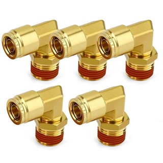 GORAGUCHI 황동 90도 엘보 DOT 푸시 투 커넥트 피팅 5개 OD 1.3cm(1/2인치) x NPT 수 유니온 튜브 에어 브레이크 라인 트럭 트레일러 및 산업용 공압, GORAGUCHI 황동 90도 엘보 DOT 푸시 투 커