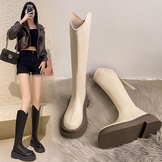 Doly長筒靴女秋冬新款增高厚底長靴，加絨高筒騎士靴
