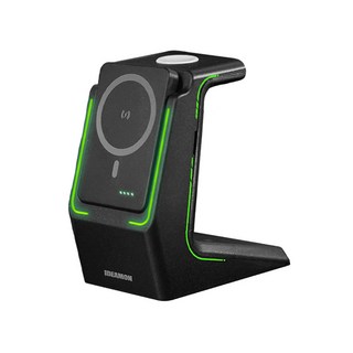 怪獸選物 IDEAMON 電力黑客3合1無線充電座，手機/耳機/手錶多功能充電，簡約設計, 極光黑, 1個