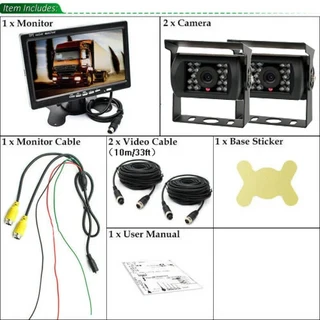 LCD 모니터 포함 자동차 후진 카메라 트럭 버스 밴 후면보기 IP67 12 V 7 인치, 01 Black