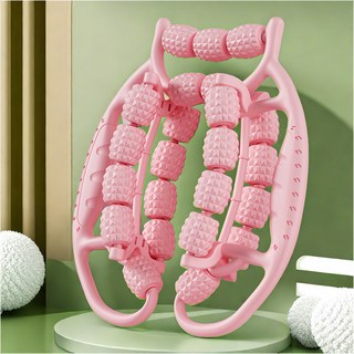 腿部按摩滾輪 瑜珈按摩滾輪 夾腿器 大腿按摩器 小腿按摩器, 1個, 少女粉【23輪雙層】瘦腿按摩兩用款, 少女粉