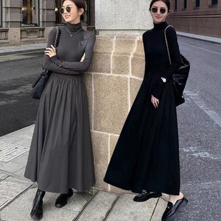 화인홈 터틀넥 롱원피스 다크그레이 A라인 하이웨스트 슬림핏 심플한 여신 착붙 쫀쫀 꾸안꾸