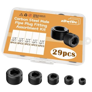 zDwfDc 65PCS 6 사이즈 1/16인치 1/8인치 1/4인치 3/8인치 3/2인치 3/4인치 NPT 파이프 피팅 블랙 카본 스틸 플러그 소켓 세트 DD032-65, 29PCS, 1개