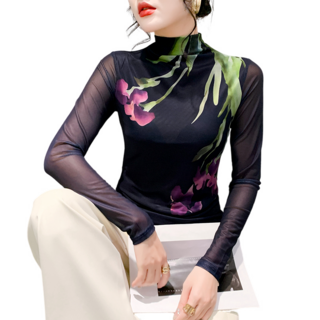 댄스복 상의 라인 댄스복 프린트 망사 티셔츠 뉴타임즈 T304Q828