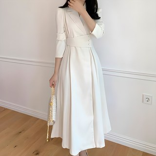 페이퍼먼츠 카라넥 허리버튼 롱 원피스 08843