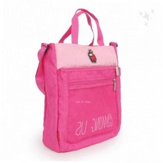 핑크 사각 스쿨백 캐릭터 프린팅 디자인 학생용 수납형 가방 데일리 통학용 경량