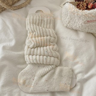 羊毛襪套女 踩腳秋冬新加厚腿套 保暖點子紗高筒襪 時尚百搭針織堆堆襪