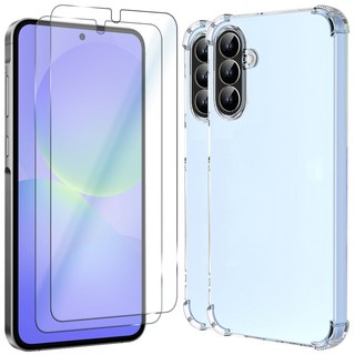 벌크온 갤럭시 A36 강화유리 액정보호 필름 + 투명 범퍼 케이스, 2세트