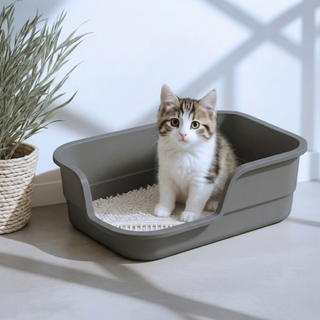 EIRAFUR 幼貓友善貓砂盆 低門檻易進出 高側邊防拋砂 網格踏板防帶砂 日系小宅風 PP材質 耐用 好沖洗 易收納, 灰色, 1個