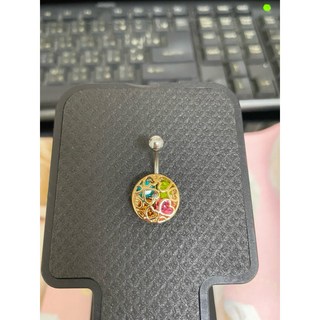Q2 現貨 圓形縷空鑲鑽肚子環 肚臍環 肚臍釘 復古 縷空 圓形 粗針 醫療鋼 飾品 肚臍扣, 1個