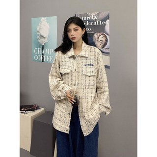 大尺碼外套女夾克：寬鬆格子棒球服開衫，春秋新款，顯瘦百搭，S-8XL碼全