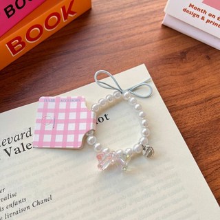 韓國珍珠水晶蝴蝶髮圈手鍊 彈性髮束 馬尾丸子頭髮飾