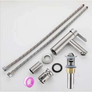 【F福利社F】SUS304不銹鋼面盆水龍頭 單孔冷熱混合水浴室洗手洗臉盆龍頭 台灣現貨, 1個, B3028C面盆單孔冷熱直嘴龍頭加寬手柄