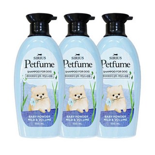엘지 시리우스 펫퓸 베이비파우더 강아지 샴푸 마일드 볼륨 500ml 3개 펫 반려견