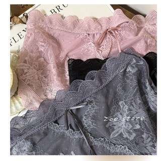 法式蕾絲性感冰絲內褲 超薄透氣簍空蝴蝶結無痕內褲, 灰色蕾絲,M