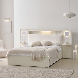 [방수커버 EVENT] 루미에르 LED 패브릭헤드 빅수납 침대 프레임 Q, 루미에르 Q+패널1, 크림