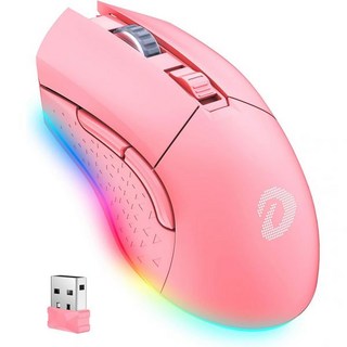 DAREU 핑크 무선 유선 게이밍 마우스 듀얼 모드 충전식 7개 프로그래밍 가능 버튼 10K DPI RGB 및 조정 레벨 최대 150IPS 1000Hz Polling Rate, 상품선택, Pink
