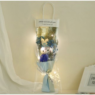 畢業禮物 星黛露花束 教師節禮物 情人節禮物 畢業娃娃 乾燥花束 迷你花束批發, 雙色紙藍玫瑰+禮物袋, 1個