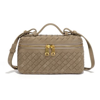 復古雙拉手工編織盒子包小巧手拎飯盒女包磨砂質感單肩斜挎包, 1個, 如圖