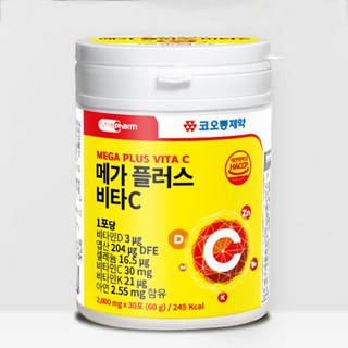 코오롱제약 메가 플러스 비타C 30포 비타민D 엽산 셀레늄 비타민C 비타민K 아연, 4개, 60g