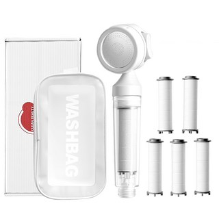 YONIVI 파워수압 여행용 샤워필터 샤워기헤드 본품+세디먼트 필터 6p, 화이트, 1개