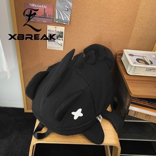 XBREAK 鯊魚造型雙肩包 - 個性搞怪潮流背包 男女學生情侶適用, 黑色單包-無掛件