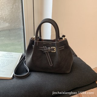 復古麂皮絨手提包 小側背包 簡約單肩斜挎包, 烏木色無掛件