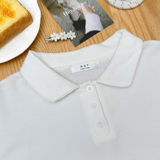 【Fee現貨6色】正韓短版翻領上衣Polo衫 女上衣 POLO衫 短版 翻領 素色 排扣 polo 短板 韓國女裝