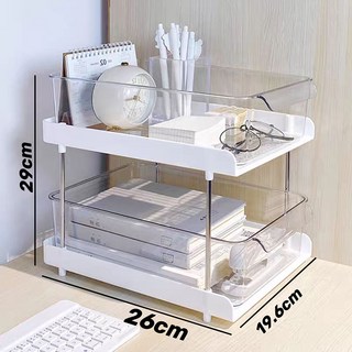 大促特惠 中島雙層杯架 零食泡麵收納盒 廚房櫥櫃收納架 保養品麵膜置物架 化妝品增高架 收納架 浴室置物架648, 兩層組合置物架透明, 1個
