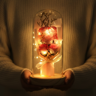 로렌드 기념일 선물 유리돔 꽃다발 + 예쁜 미니카드, 핑크