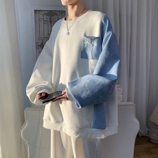 日系cityboy拼接衛衣男秋季小眾設計感撞色上衣oversize潮牌外套