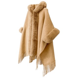 時尚連帽毛斗篷外套 寬鬆保暖披肩大衣 多way穿搭展現個人魅力 秋冬必備