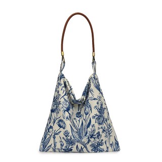 르와핏 블루 플라워 에코백 나염 천가방