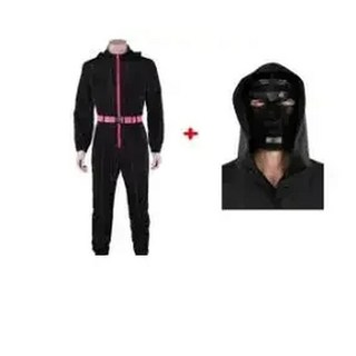 성인 벨트가있는 오징어 코스프레 의상 검은색 유니폼 게임 슈트, B. XXL, 1. black, 1개