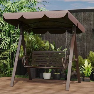 야외 그네 흔들의자 놀이터 스윙체어 카페 루이자몰 철제, 호화형 샴페인골드 2인용-지붕 차판 포함