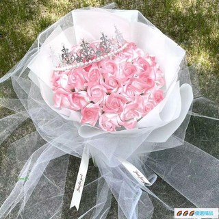 香皂花畢業花束：情人節、母親節禮物，送閨蜜、女友，永生花畢業禮物, 1個, 19朵碎冰藍玫瑰+賀卡【有婚紗】