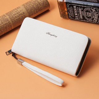 耐磨防刮手拿包 極簡質感 十字紋耐磨設計 大容量 多卡位設計 多功能商務手包 男生錢包, 白色（帶手繩）