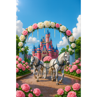 디즈니스타일 현수막 궁전 현수막 실사 3D입체스타일 배경 음악회 무대 대형현수막 무료디자인 무료문구수정 자유문구 현수막 크기조정가능 행사용 빠른제작배송, 장미캐슬