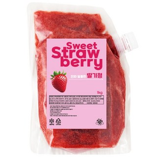 달콤한 딸기청 카페납품 대용량 천연당으로 만든 과육이 씹히는 수제청, 2개, 1kg