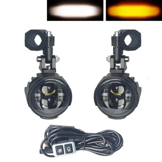 100W 오토바이 헤드라이트 안개등 LED 보조 주행등 스포트라이트 헤드램프 듀얼 컬러 플래셔 모토 안개등, 01 Wired switch