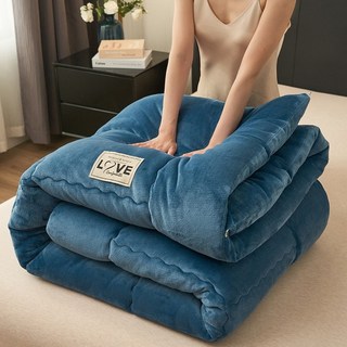 SeekFun 겨울 이불 양면 극세사 두꺼운 따뜻한 대두 섬유 포근한 정전기 방지 가정용, 파란색