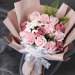 桃園出貨 【2588次回購】滿天星玫瑰康乃馨永生花束假干花畢業七夕節生日禮物送女朋友仿真, 清新康乃馨（女神）,收藏送燈串（無手提袋）