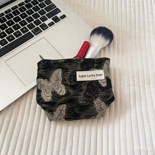 刺繡蝴蝶迷你收納包 便攜手拿化妝包 旅行輕奢小包