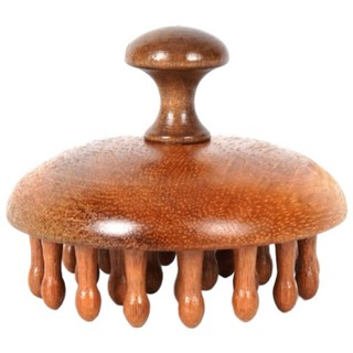 金絲檀木圓潤齒按摩梳，多抓設計，經絡穴位按摩，養生保健，頭部按摩, 檀木色, 1個