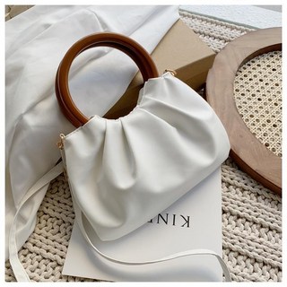 高級感小包包女2021夏季新款潮時尚手提斜挎包洋氣褶皺雲朵單肩包, 白色 收藏關註有禮