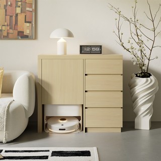 로즈딘 공간활용 로봇청소기 수납장 원목 서랍장 선반, 내추럴베이지