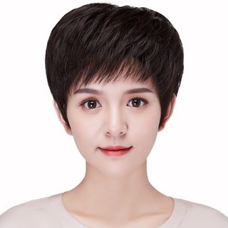 短假髮 真人 髮絲-修臉 微捲 蓬鬆 齊瀏海 女假髮 2色74ai8【溫蒂假髮屋】, 自然黑, 1個