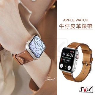 牛仔皮革錶帶 適用 Apple watch 錶帶 40 41 44 45 46 公釐, 摩卡色,42/44/45/46/49MM, 1個